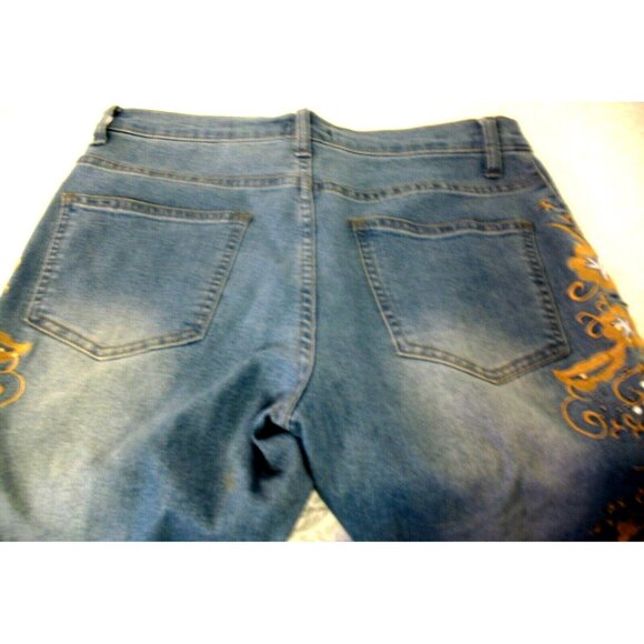 Women's Venus Blue Denim Embellished Embroidered Distressed Jeans Sz 8 - Picture 5 of 14